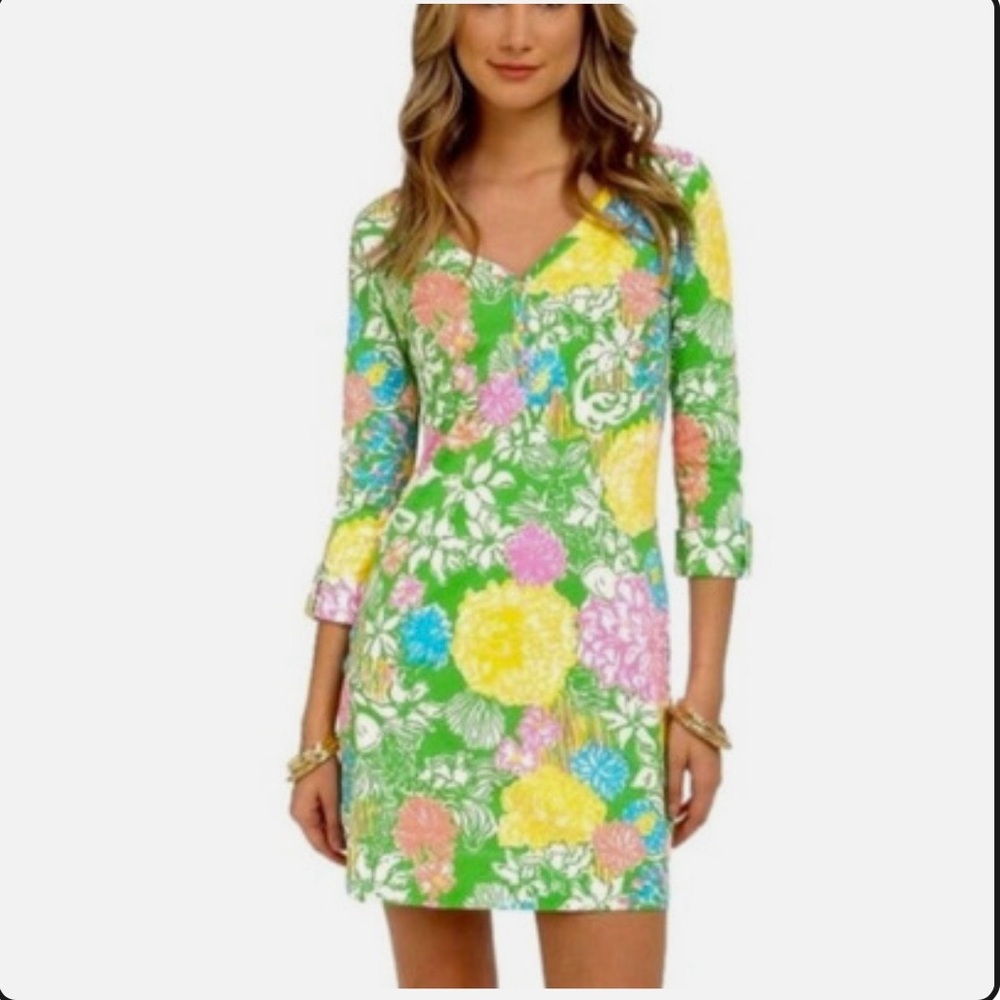 LILLY PULITZER "Palmetto Hibiscus" Palm Beach Preppy Summer Pima Cotton Dress L - Picture 2 of 16